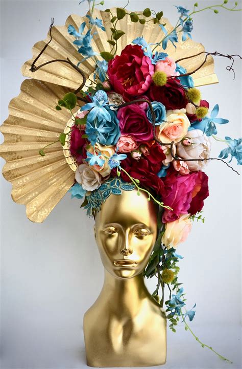 Large Floral Headdress Headpiece Fan Flower Crown Goddess Etsy