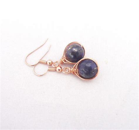 Lapis Lazuli Wire Wrapped Earrings Blue Herringbone Earrings Etsy