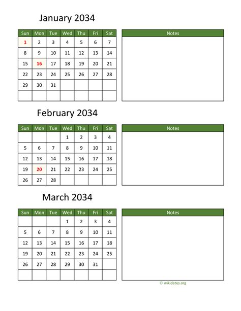 Printable 2034 Calendar