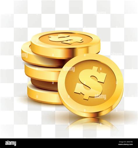 Stack Of Golden Dollar Coins Isolated On Transparent Background Vector