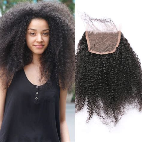 6a Mongolian Afro Kinky Curly Hair Closure Free Middle Three 3 Part Available Virgin Human Hair