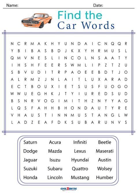 Car Makers Word Search Car Brands Word Search Puzzle Free Printable