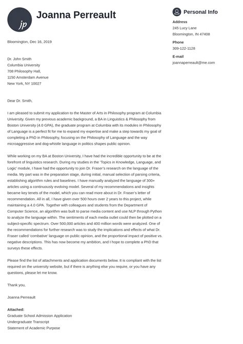 Cover Letter For Graduate School Application