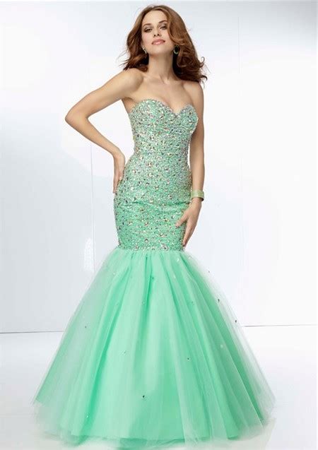 Classy Mermaid Sweetheart Long Mint Green Tulle Beaded Prom Dress