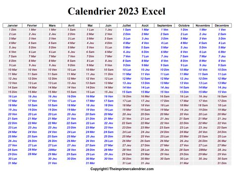 Calendrier 2023 Excel Modifiable The Imprimer Calendrier