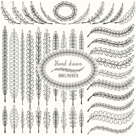 Hand Drawn Floral Pattern Borders And Floral Design Elements Set