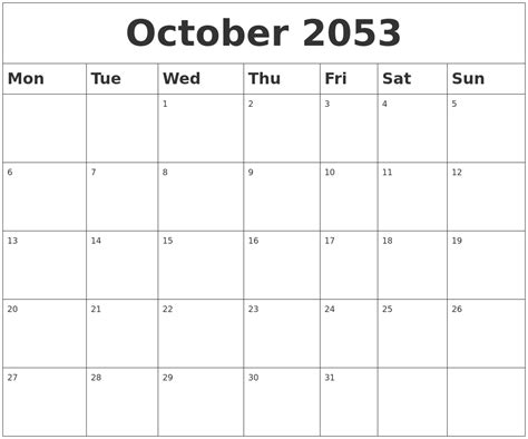 October 2053 Blank Calendar