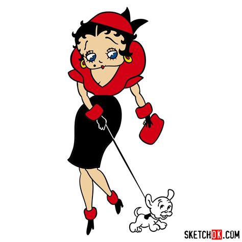 How To Draw Betty Boop With Her Dog Sketchok Easy Drawing Guides
