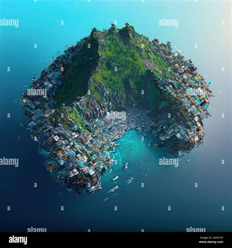 Aerial View Of Plastic Island Part Of The Great Pacific Garbage Patch