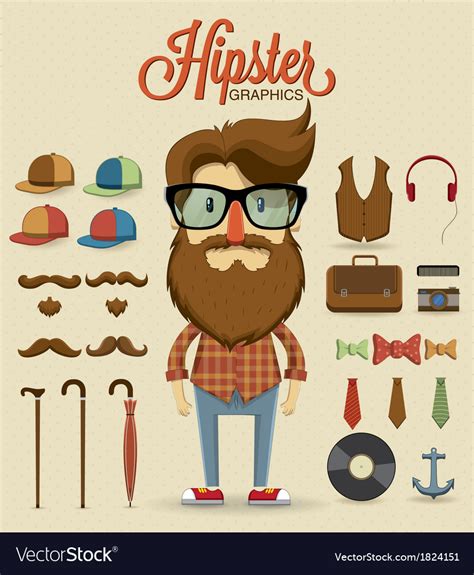 Hipster Character Design With Hipster Elements Vector Image