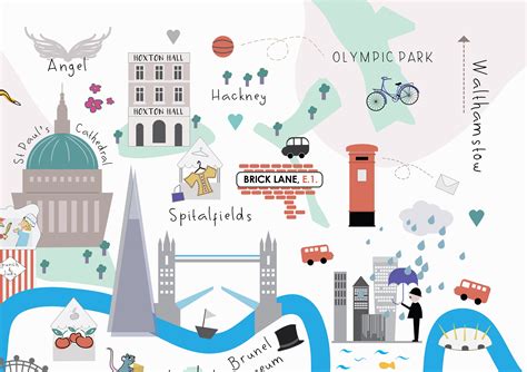 London Print Illustrated Map Etsy