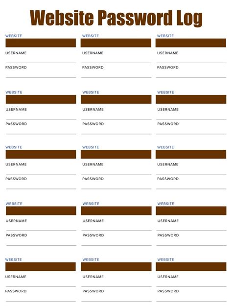 My alternative is to use a free printable password log pdf template to keep my passwords secure inside my home and away from my computer. 10 Best Free Printable Password Log Sheets - printablee.com