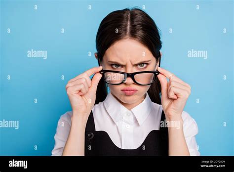 Close Up Portrait Of Her She Nice Attractive Pretty Strict Unsatisfied Schoolgirl Nerd Geek