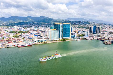 Aerial View Of City Of Port Of Spain The Capital City Of Trinidad And