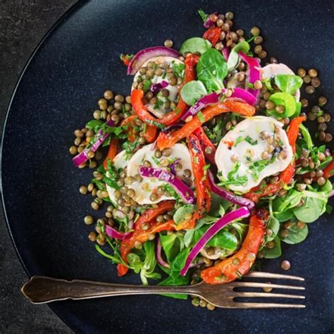 Puy Lentil Salad With Goat Cheese And Roasted Peppers Krumpli