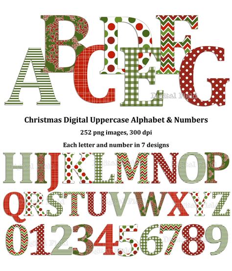 Christmas Uppercase Alphabet And Number Clip Art Set Red And Green