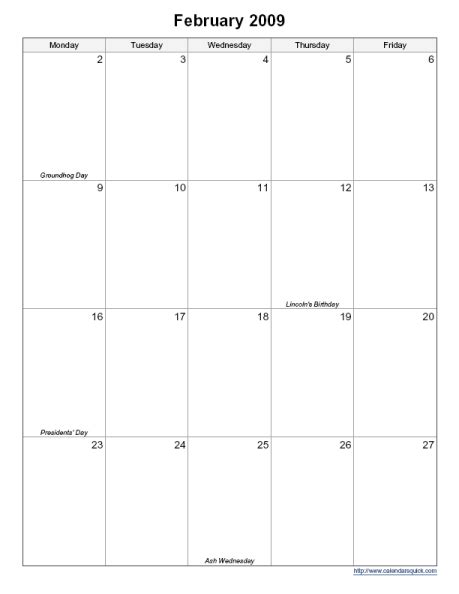 Printable 5 Day Monthly Calendar Calendarsquick