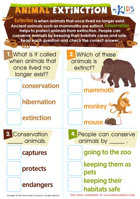 Animal Extinction Worksheet For Kids