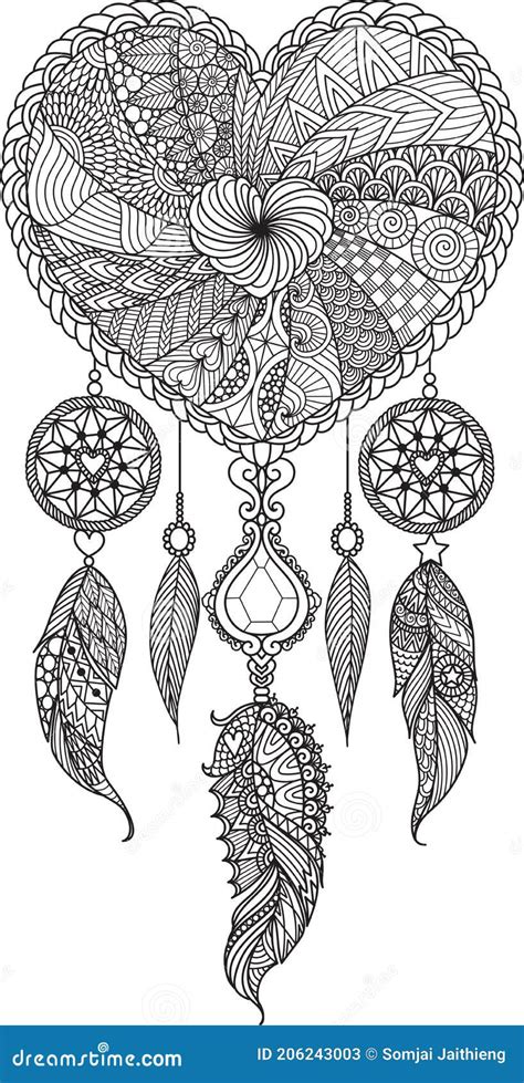 Line Art Heart Shape Dream Catcher For Coloring Book Coloring Page