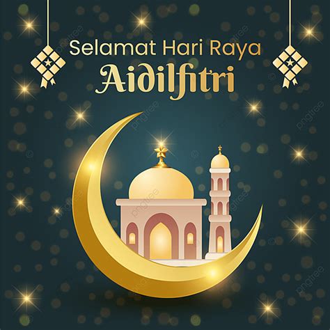 Hari Raya Aidilfitri Islamic Background With Moon And Mosque Islamic