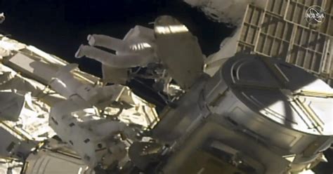 spacewalkers complete battery replacement work install new cameras on space station cbs news