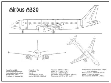 Airbus A320 Airplane Blueprint Drawing Plans Bd Digital Art By