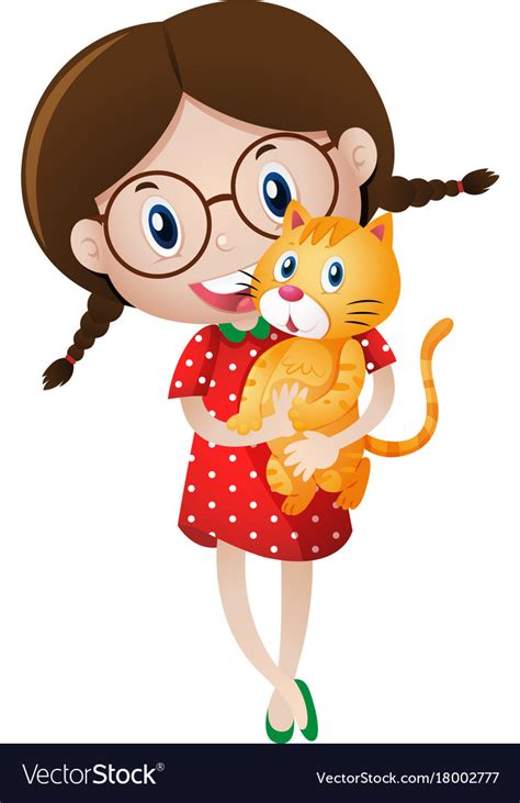 Little Girl Holding Ginger Cat Royalty Free Vector Image