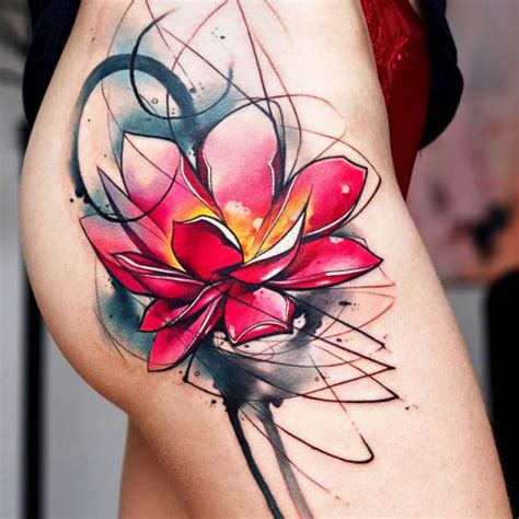 Lotus Flower Thigh Tattoo Gorgeous Red Lotus Flower