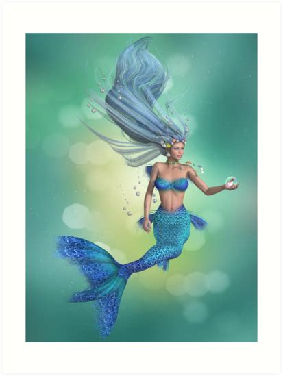 Enchanted Mermaid Art Prints By Fantasydesigns Redbubble