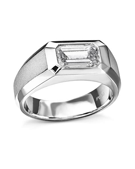 Men S Emerald Cut Diamond And Beveled Platinum Solitaire Ring Turgeon