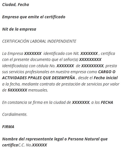 Ejemplo De Carta Laboral Como Trabajador Independiente Colombia Modelo