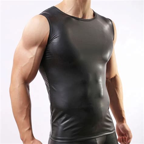 C47 Hot Men S Sexy Novelty Exotic Patent Leather Tank Tops Undershirts Exotic Vest Jjsox In Tank