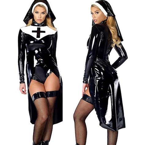 Sexy Latex Nun Costumes Naughty Maid Cosplay Catwoman Halloween Laidtex