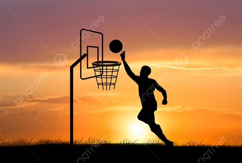 Sunset Silhouette Evening Basketball Silhouette Outdoor Creative