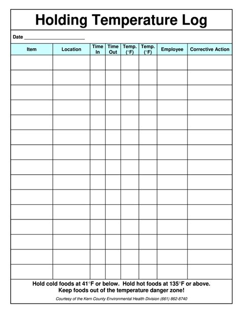 A Printable Template For Holding Temperature Log