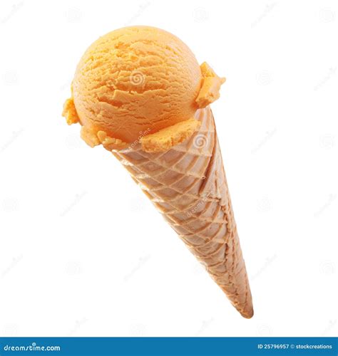 Tasty Orange Icecream In A Cone Stock Image Image Of Ball Dessert
