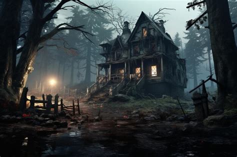 Premium Ai Image Abandoned Haunted House In The Woods Halloween Concept