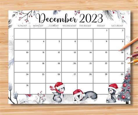Editable December 2023 Calendar Joyful Winter Christmas With Etsy Uk