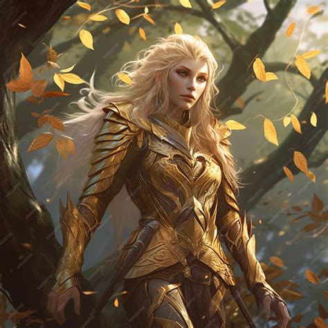 Premium Photo A Female Fantasy Character Golden Armor Warrior