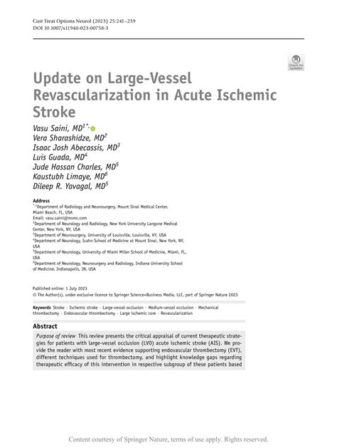 Update On Large Vessel Revascularization In Acute Ischemic Stroke