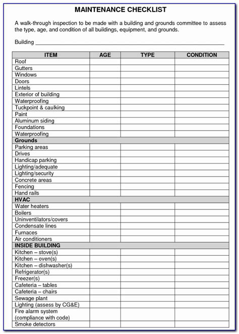Electrical Checklist In Excel Format Maintenance Chec