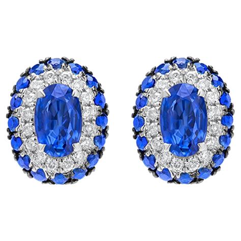 Gemistry Cttw Blue Sapphire And Diamond Stud Earrings In K