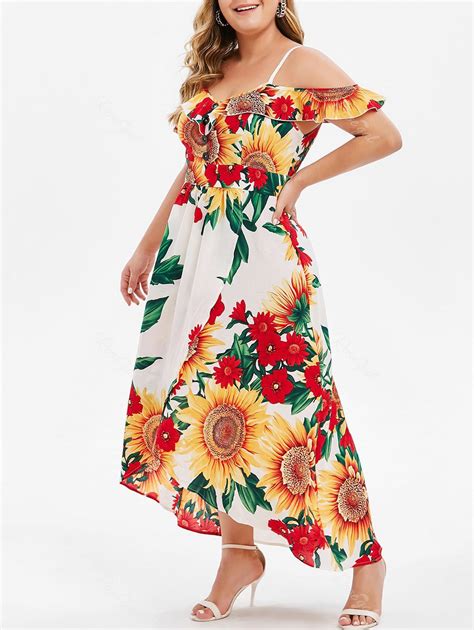 39 Off Plus Size Sunflower Print Maxi Dress Rosegal