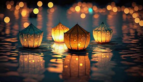 Paper Lanterns Float On Water Floating Lantern Festival Memorial Day
