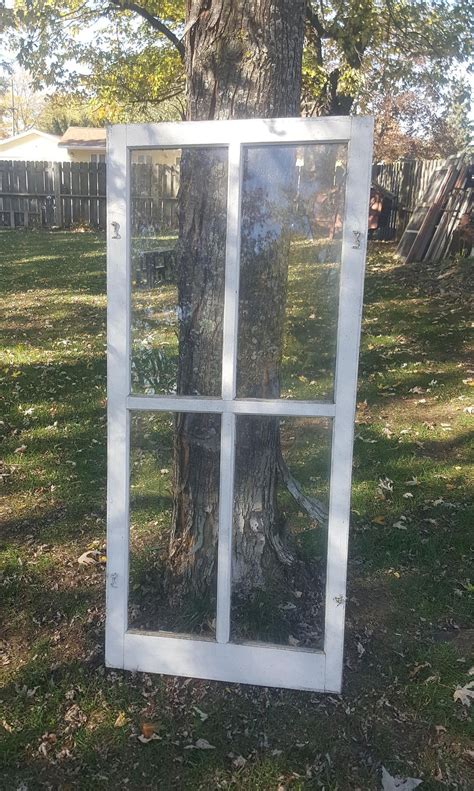 Antique Old Wood Wavy Glass Window Frame Four Pane Architectural
