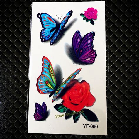 Awesome realistic 3d orange butterfly and flowers tattoo. Amazing Flash Colorful Temporary Tatto Stickers GYF-080 3D ...