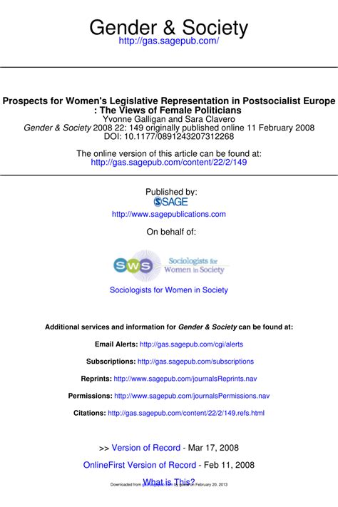 Pdf Prospects For Womens Legislative Representation In Postsocialist