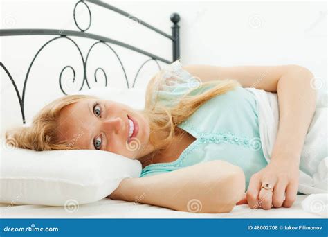 Woman Wakes Up In Her Bed Stock Photo Image Of Home
