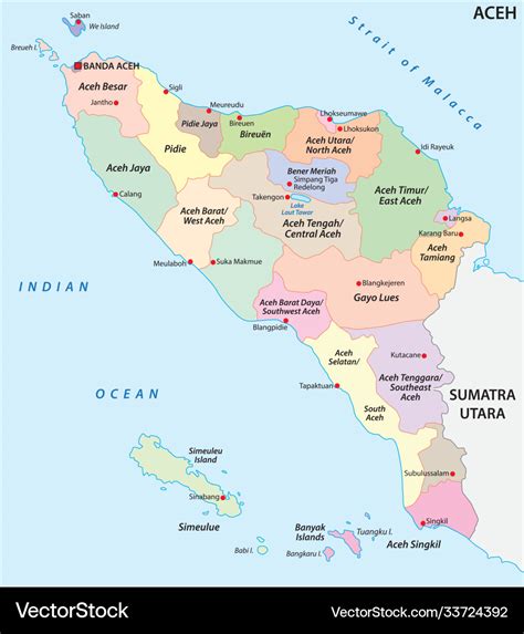 Administrative Map Indonesian Province Aceh Vector Image