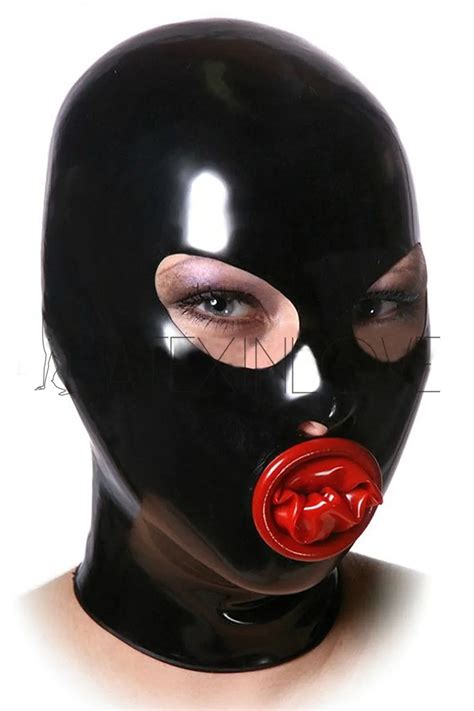 Aliexpress Com Buy Sexy Black Latex Rubber Hood Mask Vagina Red Mouth Condom Open Eyes Nose